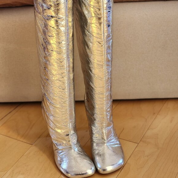 Dries Van Noten Silver Metallic Over the Knee Boots Sz 40 - Picture 3 of 12